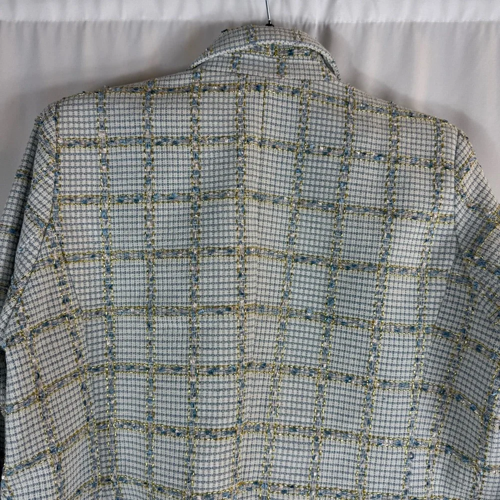 Rachel Zoe tweed blazer size: XL white and blue color With Gold Button - Picture 10 of 13